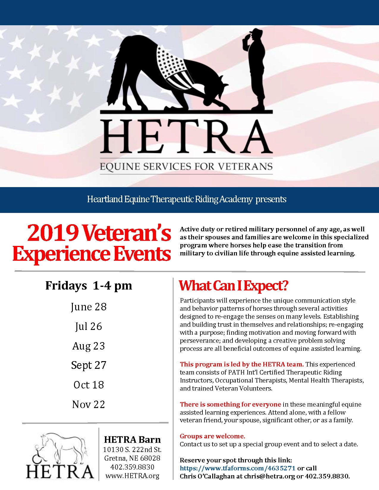 HETRA Equine Services For Veterans flyer