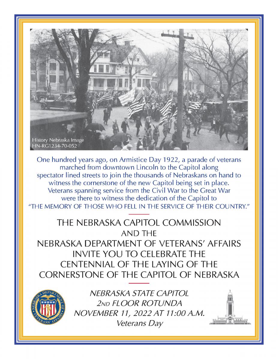 Capitol Cornerstone 100th anniversary flyer. All text included in the image is written out above.