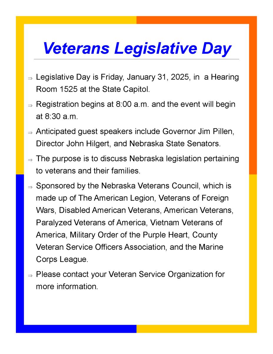 Veterans legislative Day flyer