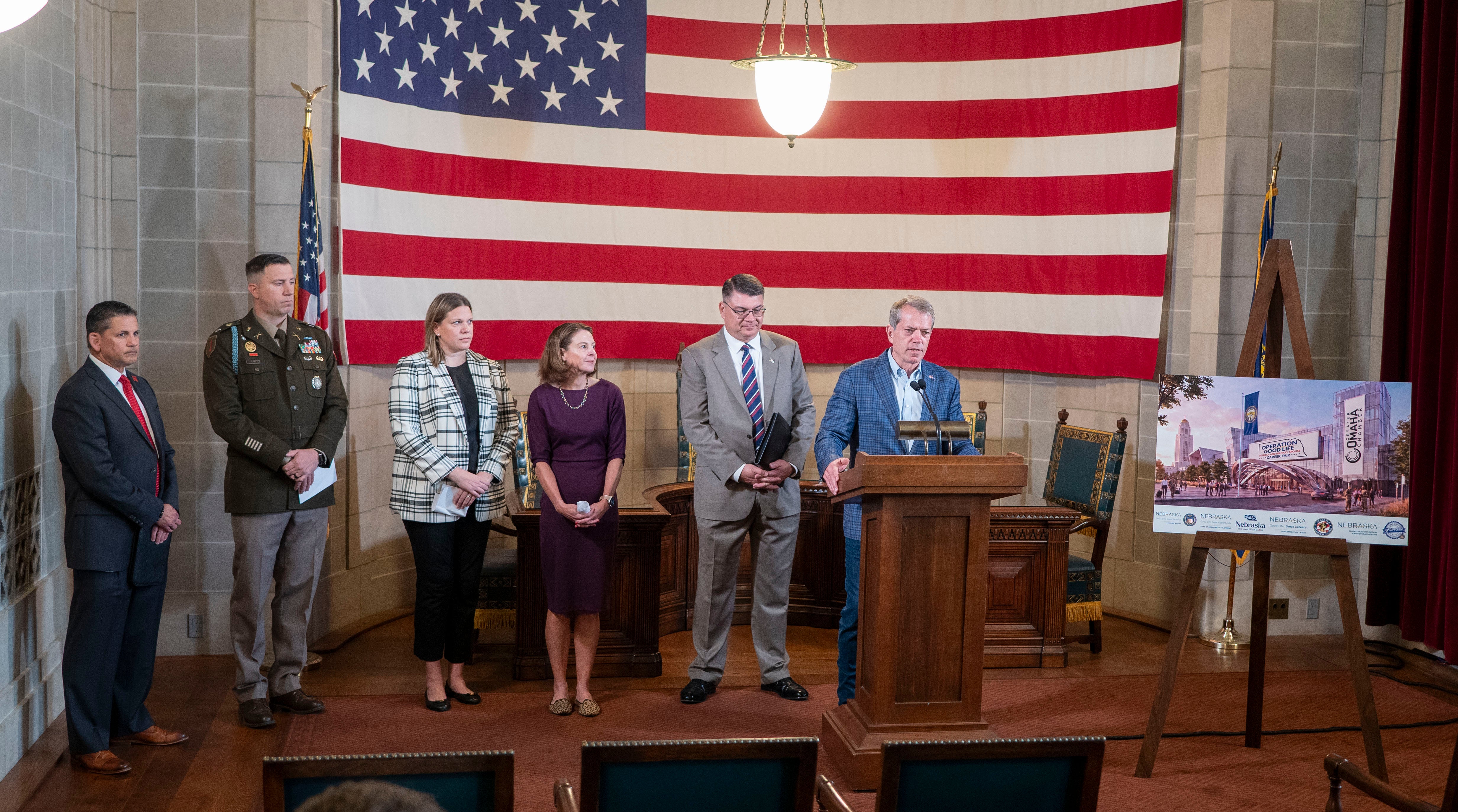 Gov. Pillen introduces the “Good Life is Calling Veterans” recruitment campaign. 