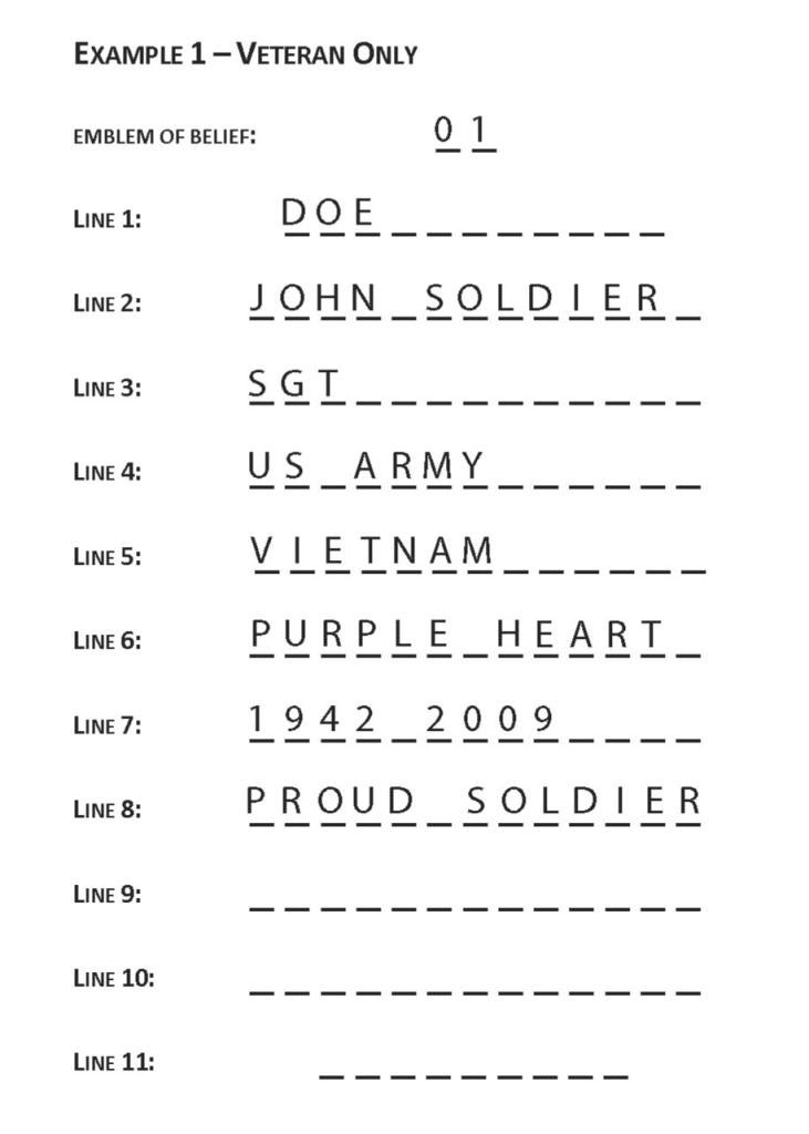 columbarium niche cover inscription example 1 - veteran only