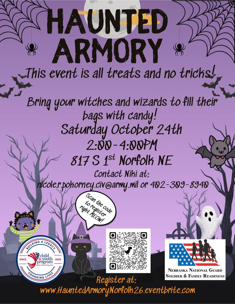 Norfolk Haunted Armory Flyer. Event is being held on October 24th from 2:00 to 4:00 p.m.