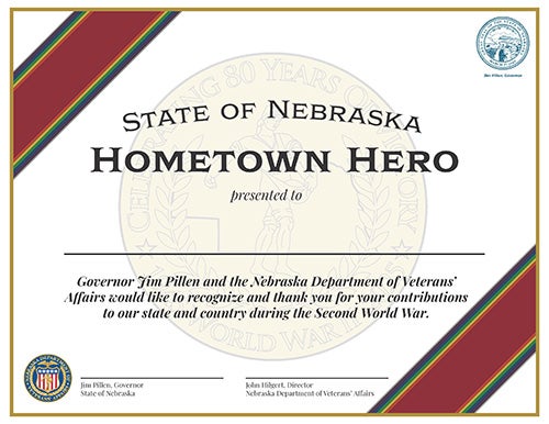 Hometown Heroes certificate