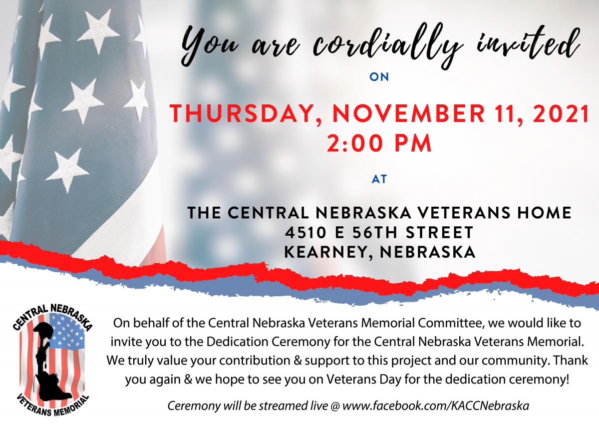 Central Nebraska veterans memorial dedication ceremony invitation
