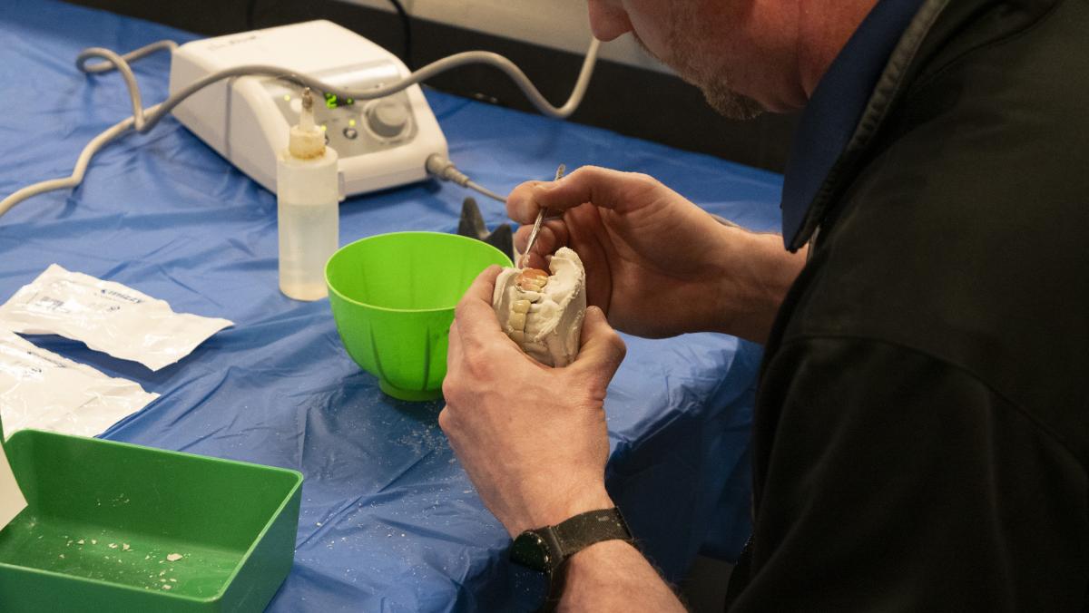 Dentures being produced for a veteran whose mouth was scanned using a CEREC intraoral scanner earlier in the day.