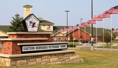 Picture of the front of the Eastern Nebraska Veterans' Home building in Bellevue Nebraska