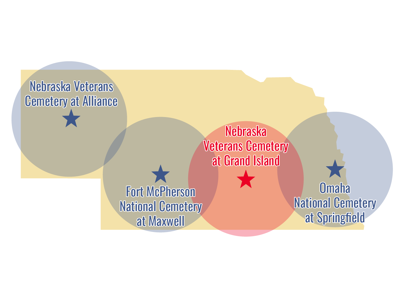 Map of veteran cemeteries in Nebraska