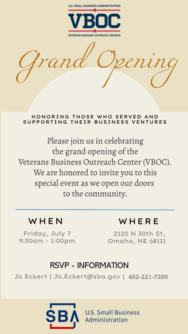 Veterans Business Outreach Center Grand Opening Invitation