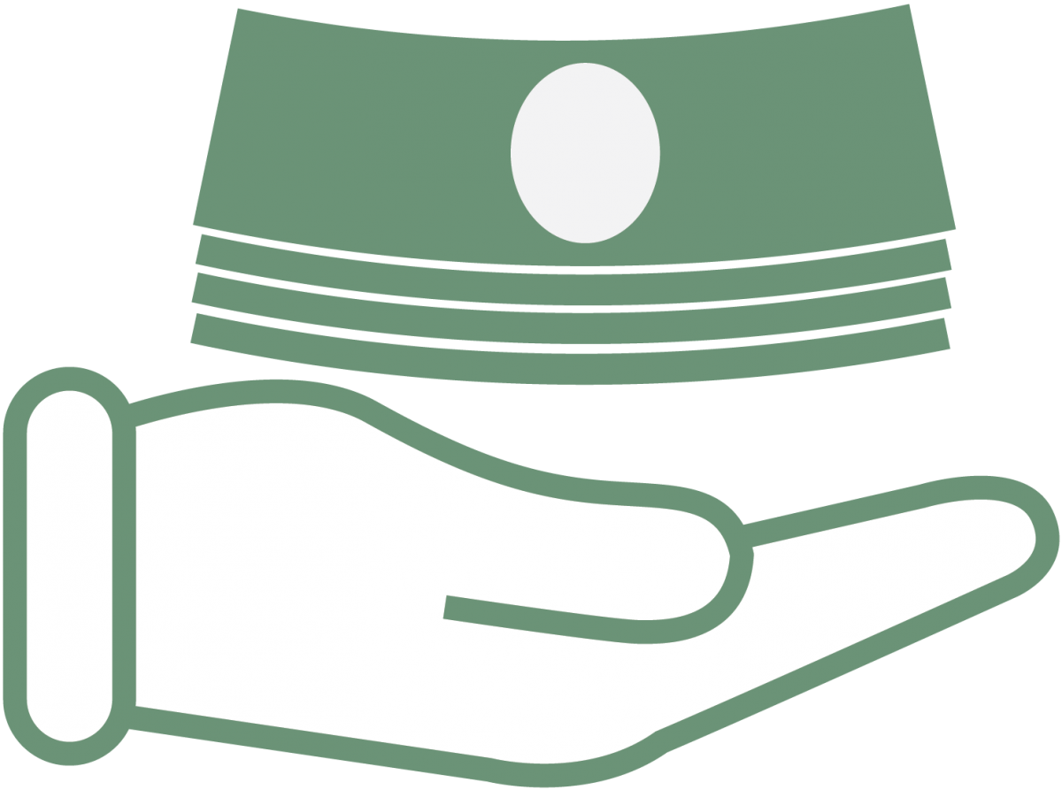 Nebraska Veterans Aid icon. Icon of a hand receiving dollar bills