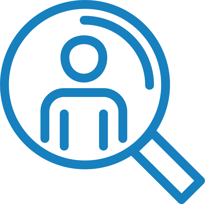 Icon of magnifying glass with outline of person inside